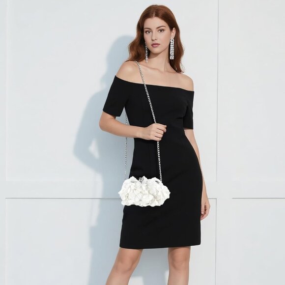 Women's White Floral Elegant Detachable Chain Party Wedding Prom Clutch Bag - Picture 5 of 8